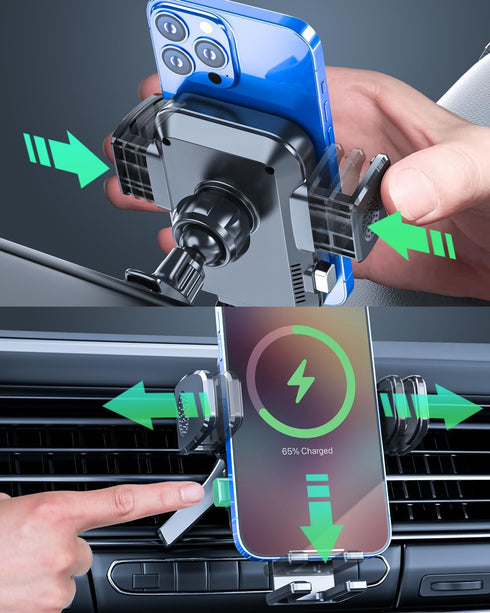 Wireless Car Charger, 15W Fast Charging Phone Holder Mount for iPhone 14/13/12 Mini Pro Max 11 XR XS X, Samsung Galaxy
