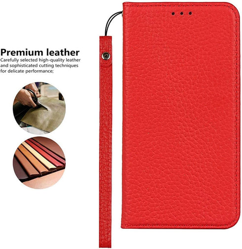 iCoverCase Genuine Leather Wallet Case Compatible with iPhone 6s Plus/6 Plus - Wrist Strap, Card Holder, Kickstand
