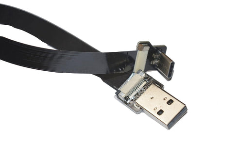 Slim Flat USB C 90 Degree Angled FPV Cable, USB Type-C to Standard USB A for Sync and Charging, Black (20CM)