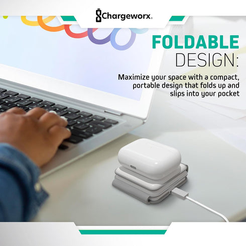 3-in-1 Wireless Charging Pad with Foldable Travel Stand, Rapid 15W Station for iPhone, AirPods & Apple Watch