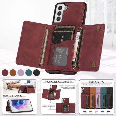 Asuwish Phone Case for Samsung Galaxy S21 5G 6.2 inch Wine Red Wallet Cover with Tempered Glass Protector & PU Leather