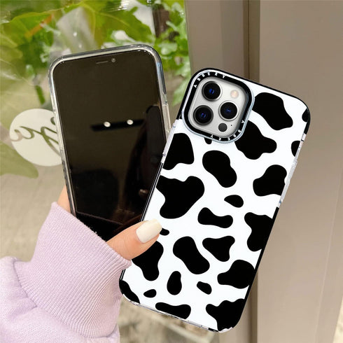 Abbery iPhone 12 Pro Max Case, Cute Clear Soft Silicone TPU with Cow Print Pattern, Shockproof Protective Cover for