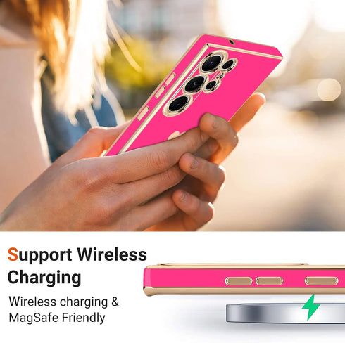 Teageo Cute Love-Heart Case for Samsung Galaxy S23 Ultra 5G - Luxury Soft Bumper, Shockproof, Hot Pink, Full Camera