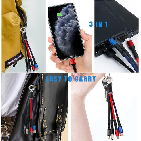 Portable Multi Keychain Short Charging Cable, 3 in 1 Short Charging Cable, 0.5FT for Travel Powerbank (3Pack)