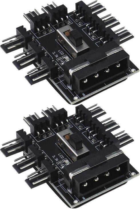 eMagTech 2Pcs 4-Pin IDE Molex 1 to 8-Way Cooling Fan Splitter Hub with 4 Pin Fan Speed Controller, 53x48mm