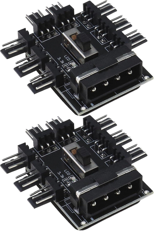 eMagTech 2Pcs 4-Pin IDE Molex 1 to 8-Way Cooling Fan Splitter Hub with 4 Pin Fan Speed Controller, 53x48mm