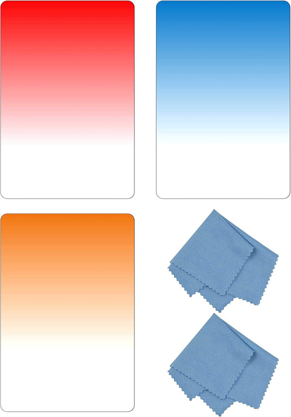 SIOTI Square Color Filter Kit 4X6'' (100X150mm) with Gradient Red, Blue, Orange for Cokin Z Lee Holder