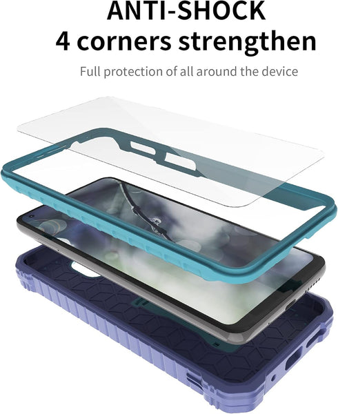 DUOPAL Military Grade Protection Case for Motorola Moto G Power 2021, Shockproof with Tempered Glass Protector (Blue)