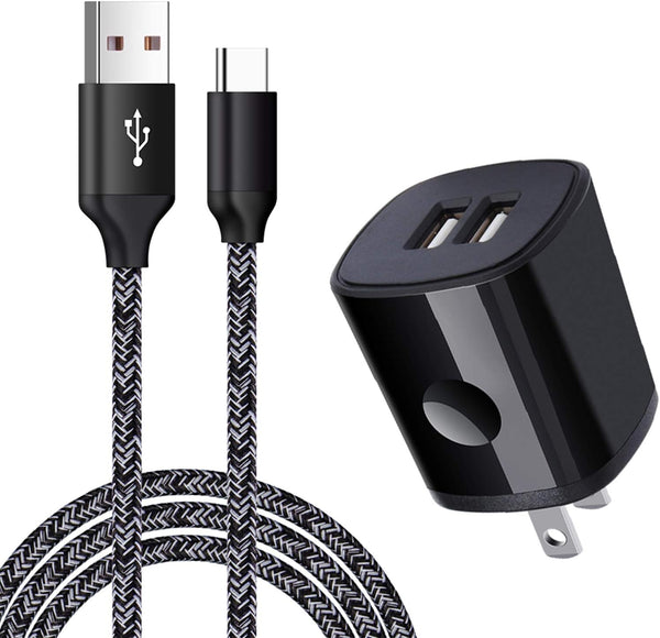 Fast Charging USB Wall Charger & Type C Cable for Samsung Galaxy A11, A21, A51, S24, Note 20 Ultra, LG Stylo 6/5/4.