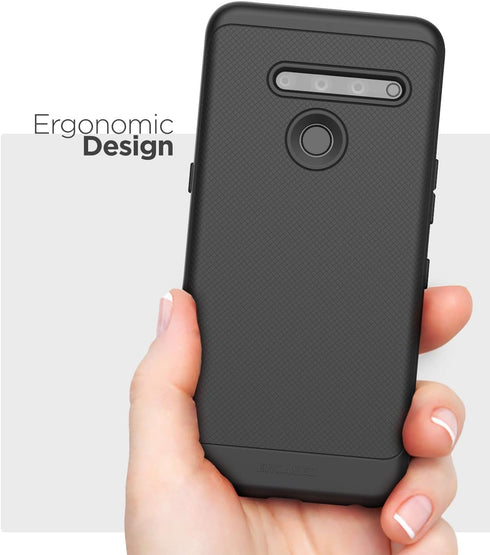 ENCASED LG V50 ThinQ Case, Thin Armor Slim Fit Flexible Grip Phone Cover in Black