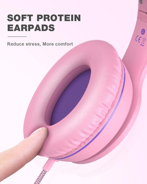 ELECDER i45 On-Ear Headphones with Microphone, Foldable Stereo Bass Headphones, 3.5MM Jack, Portable, Pink