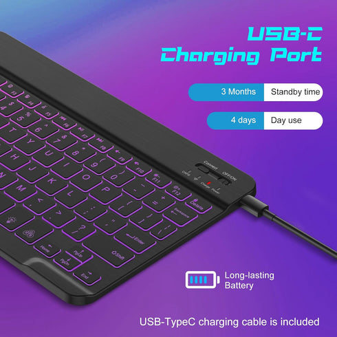 DTTO Bluetooth Keyboard, Wireless Rechargeable Keyboard for Android Tablet, Cell Phone, iPad Pro, Windows Surface