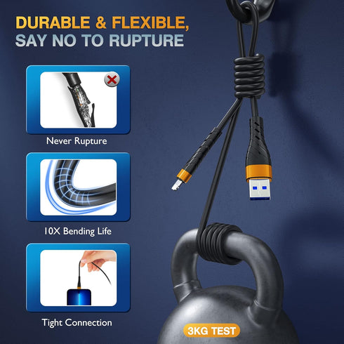 OIITH MFi Certified iPhone Charger Cable 3 Pack, 3 Ft Fast 2.4A Lightning Charging Cord for iPhone 12/11/XS/XR - Orange