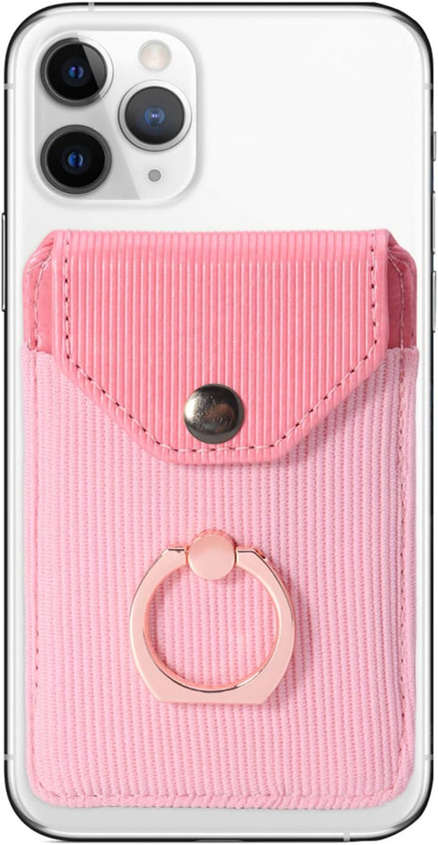 Card Holder & Ring Stand for Smartphones, Stick-on Wallet for iPhone & Android, Adhesive Credit Card Sleeve