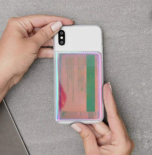 CheapSunday ID Card Holder for Back of Phone, Leather Phone Wallet Stick On with Stand, Flip Waterproof Leather
