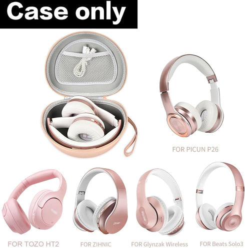 Extra Large Headphone Case Compatible with TOZO HT2/ for Beats Studio Pro/for Beats Solo3/ for Beats Studio3/ for Picun P26/ for Elecder i39 and More Foldable Bluetooth Wireless Headset - Rose Gold