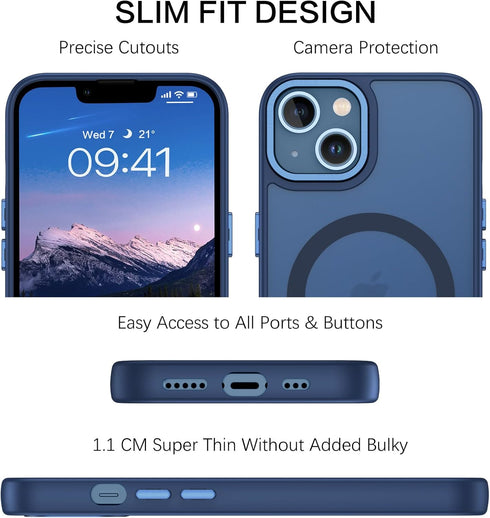 BENTOBEN iPhone 13 Case - Slim, Shockproof, Translucent Matte, Navy Blue, Compatible with MagSafe, for Men, Women,
