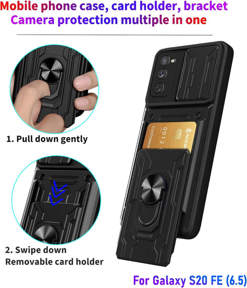 Wallet Case for Samsung Galaxy S20 FE(5G) 6.5 Inch, Credit Card ID Slot, Double Layer Hybrid Military Grade Rugged Case