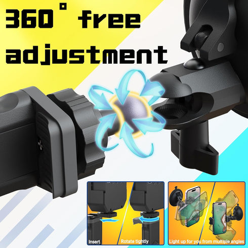 Suction Cup Phone Mount with Rechargeable Light, Mirror Holder for TikTok YouTube Instagram Makeup Content