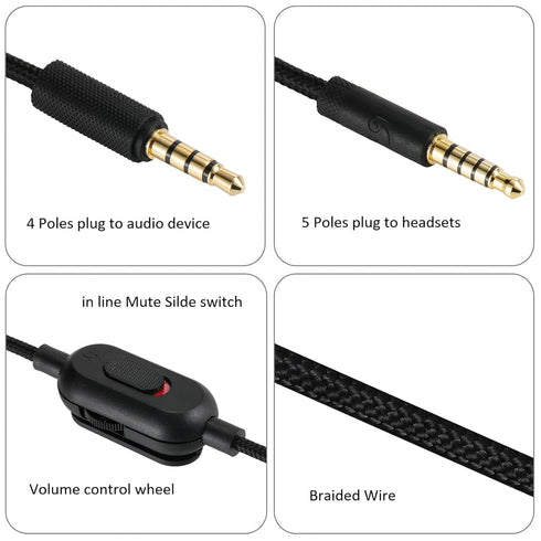 Replacement Audio Cable for G433 Headphones,Aux Cord Braided Wire with Volume Control &Mic Mute Compatible with Logitech G Pro X G Pro G233 Gaming Headsets (Black)