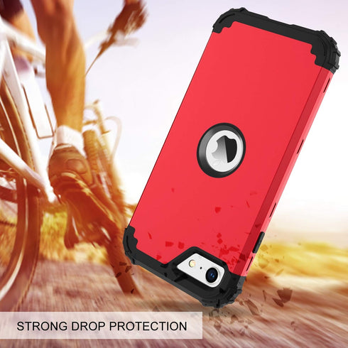 BENTOBEN for iPhone SE 2022 Case, Heavy Duty 3 in 1 Full Body Rugged Shockproof Cover for Girls Women, Red/Black