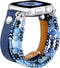 fastgo Leather Bracelet Band Compatible with Apple Watch 38mm 40mm 41mm, Dressy Elastic Beaded Jewelry Strap (Blue)