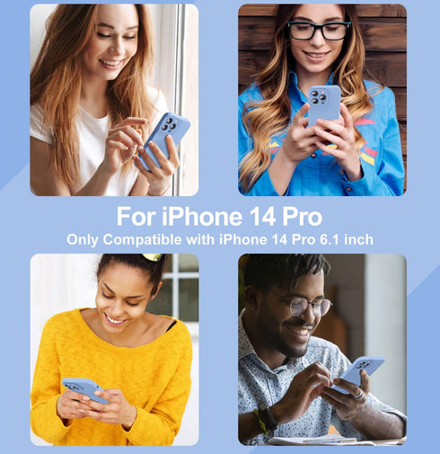 Ktele iPhone 14 Pro Case, Light Blue AB-Grade Liquid Silicone with Shockproof Airbags & Anti-Scratch Microfiber Lining