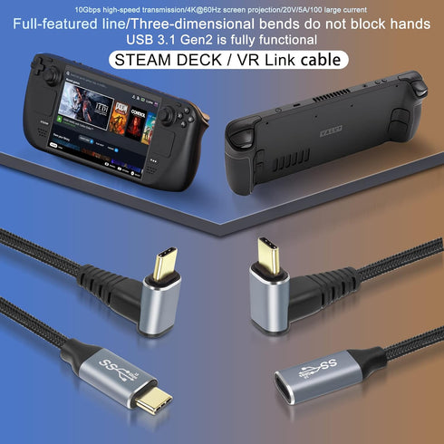 GELRHONR 1M Right Angle USB C Extension Cable, 90 Degree 10Gbps PD 100W USB3.1 Gen2 Male to Female Charging Cord, Up