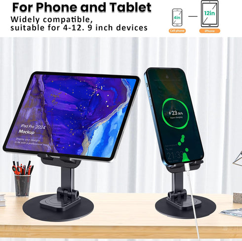 Lusosh 360 16 15 14 13 Cell Phone Stand, Adjustable Phone Holder Rotation Fully Foldable Desktop Dock Compatible