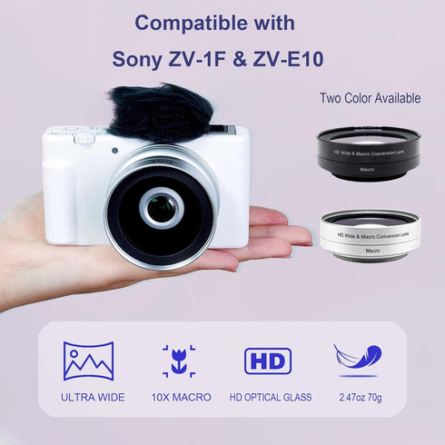 FotoZ 40.5mm 0.75x Mini Wide Angle Conversion Lens with Macro for Sony ZV-1F ZV-E10 Accessories