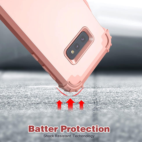 IDweel for Galaxy S10E Case with Tempered Glass Screen Protector - Hybrid 3 in 1 Shockproof Heavy Duty Protection, Rose