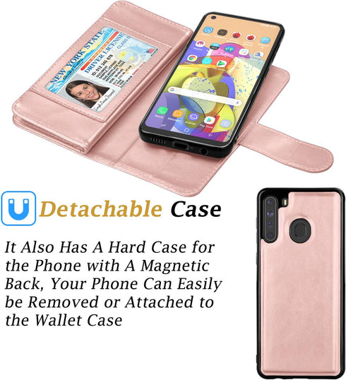 Galaxy A21 Case for Samsung, Takfox PU Leather Wallet Case with 9 ID Credit Card Holder Slots (Rose Gold)