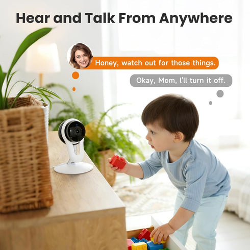 woomo 2K 2-Way Setup 2.4G Indoor Camera for Pet & Baby Monitoring, Clear View, Motion Alerts & Night Vision, Audio