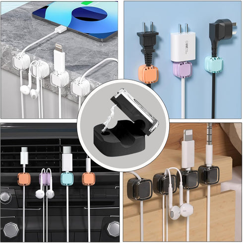 IFNOW 6 Pack Magnetic Cable Clips Cord Organizer Black Self Adhesive Cord Holder Under Desk Cable Management for Home