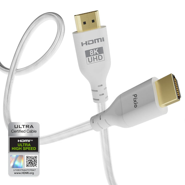 Pixio White 8K HDMI 2.1 Cable Ultra Certified Ultra High Speed 10FT