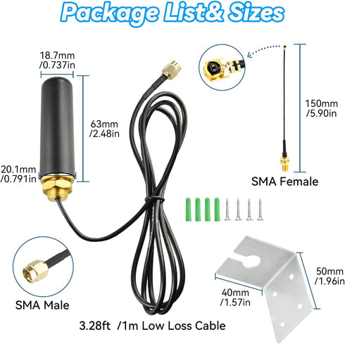 Boobrie 915Mhz 5dBi 15CM ESP32 V3 915MHz LoRa Antenna Omni-Directional SMA Male + Adapter Cable for Meshtastic LoRa