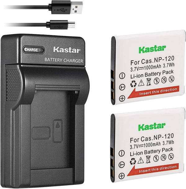 Kastar Battery (X2) & Slim USB Charger for Cas NP-120, NP120, CNP120 and Cas Exilim Digital Cameras