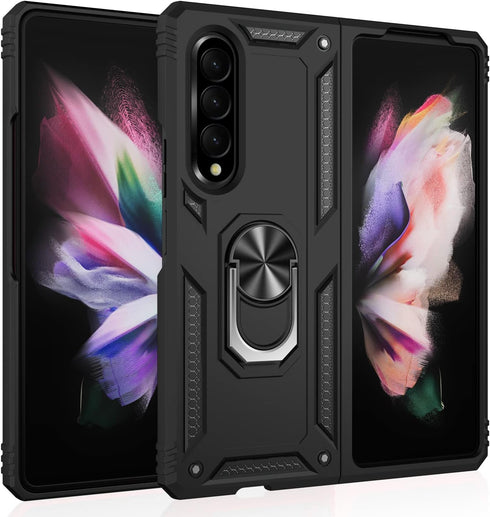 IKAZZ Galaxy Z Fold 3 Case, Military Grade Shockproof Heavy Duty Phone Cover with Magnetic Kickstand (Black)