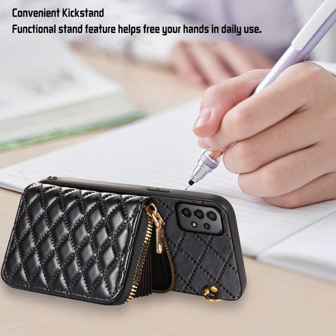 Furiet Detachable Crossbody Strap Wallet Case for Samsung Galaxy A23 5G/4G with Zipper Purse, Multi Card Slots and PU Leather Stand Shockproof Cell Phone Cover for A 23 23A 6.6 Women Black