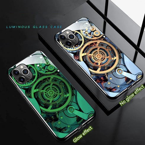 Colorful Glowing Tempered Glass Back Cover Case for iPhone 15 Pro Max, Shockproof for Cool Women and Trendy Men