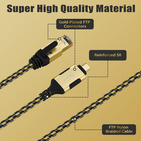 USB C to Ethernet Adapter Cable 4 FT, Upgrade USB-C to RJ45 Cable, Gold-Plated, for MacBook Pro/Air, iPad Pro