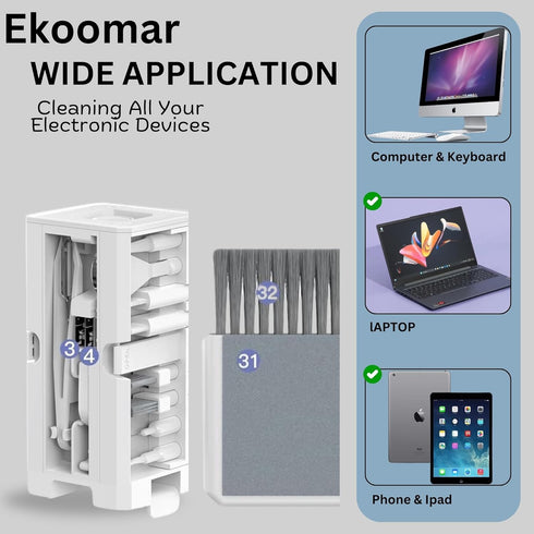 Ekoomar 32-in-1 Electronics Cleaning Kit - Keyboard, Phone, Computer & Laptop Cleaner Kit - Compatible for MacBook