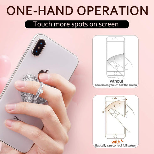 Cell Phone Finger Ring Stand with Sparkly Diamond, Nsiucion Heart Kickstand Holder for All Phones and Tablets