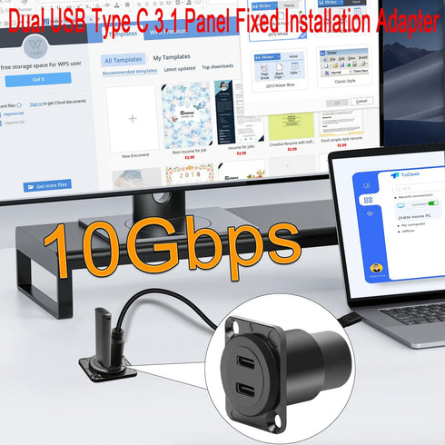 QIANRENON Dual USB C 3.1 Panel Mount Adapter - 10Gbps Type C Female to Female Connector