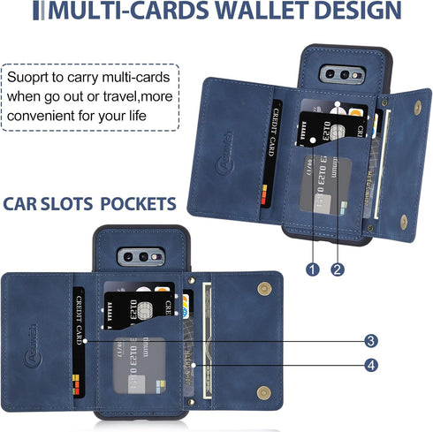 Asuwish Wallet Case for Samsung Galaxy S10e - PU Leather, Tempered Glass Protector, Credit Card Holder, Rugged Stand,