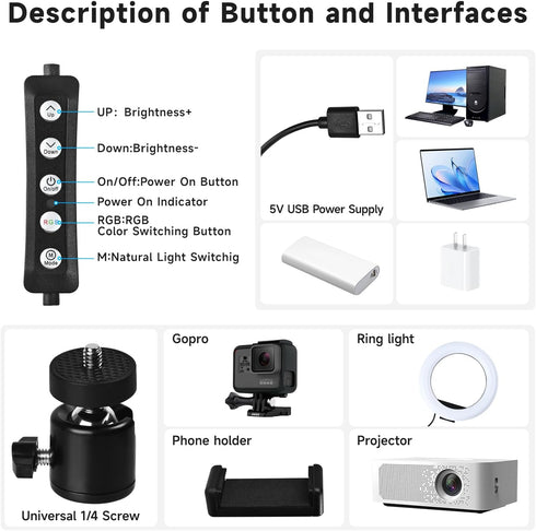 Overhead Camera Mount with 8" RGB Ring Light, Articulating Arm Phone Mount for YouTube Live Stream and Video Recording
