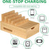 Bamboo Charging Station for Multiple Devices, Desk Organizer with Drawer & Tray, Wood Docking Station, 6 Cables