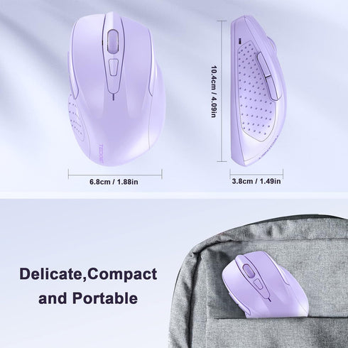 TECKNET Wireless Mouse - 2.4GHz Ergonomic Portable Cordless Mouse with 6 Buttons, USB for Laptop, Ergo Grip, 24 Months