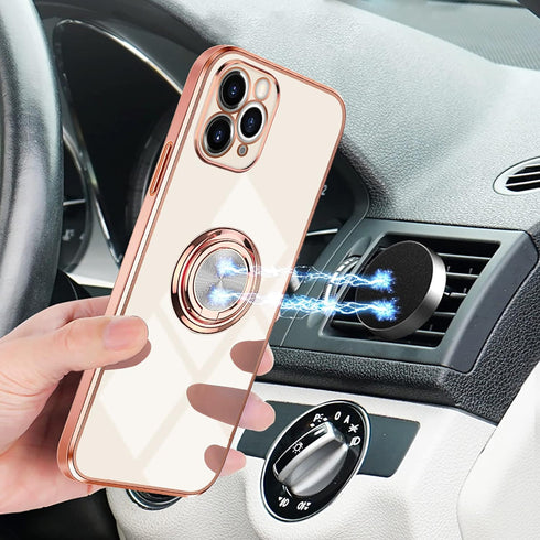 Omorro iPhone 11 Pro Case with Ring Kickstand, 360 Rotation, Shiny Rose Gold Edge, Compatible with Magnetic Car Mount