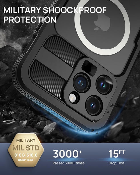 Lanhiem Magnetic Case for iPhone 15 Pro Max, IP68 Waterproof Dustproof Full Body Heavy Duty Cover with Built-in Screen